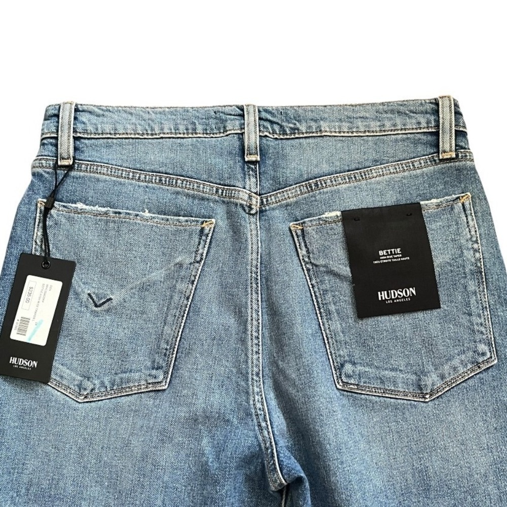 Hudson Bettie High Rise Tapered Jeans Medium Blue Wash Ripped Knee Size 29 NWT - Picture 5 of 8